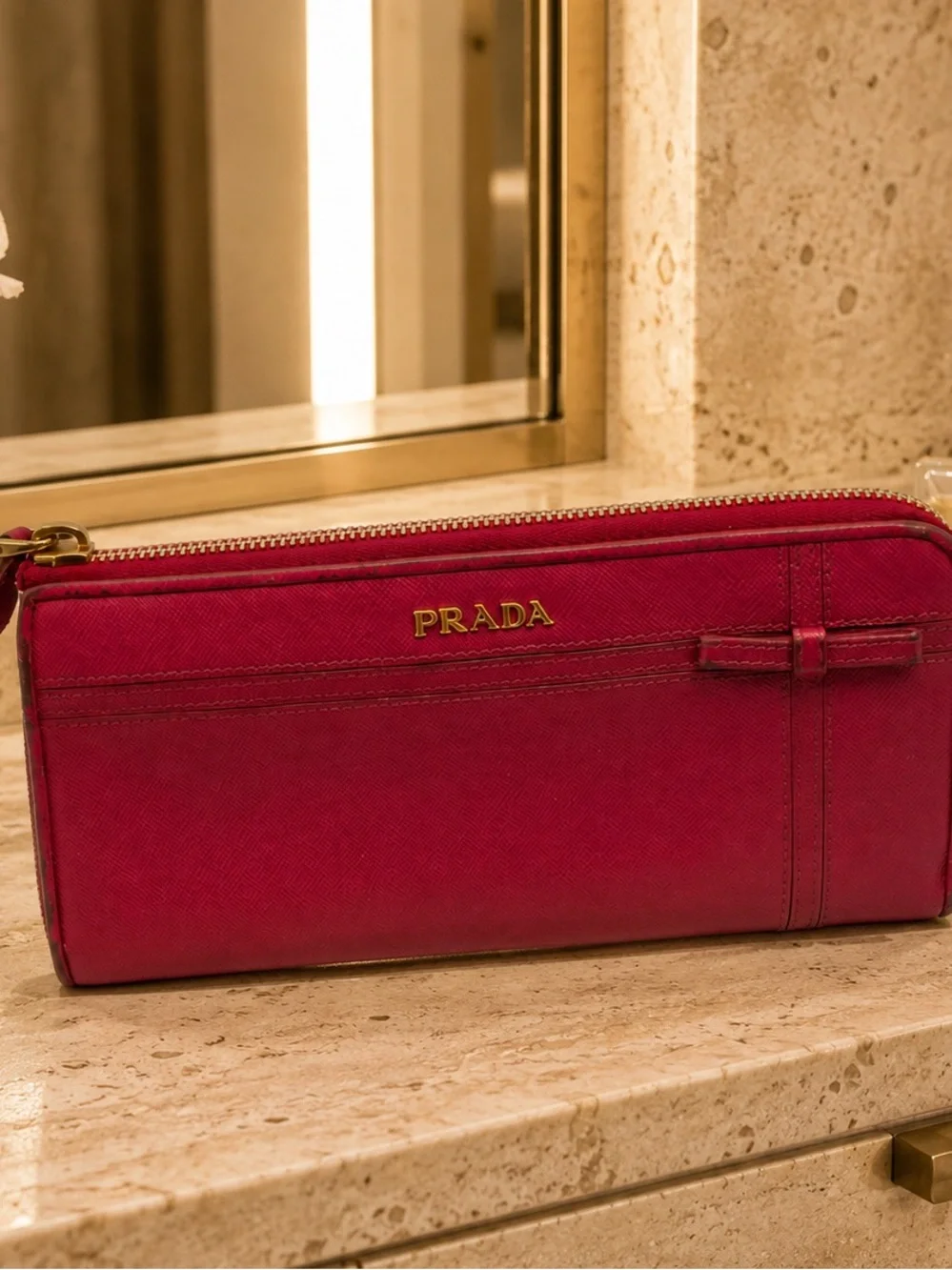 Prada Saffiano Leather Zip-Around Wallet – Raspberry Pink